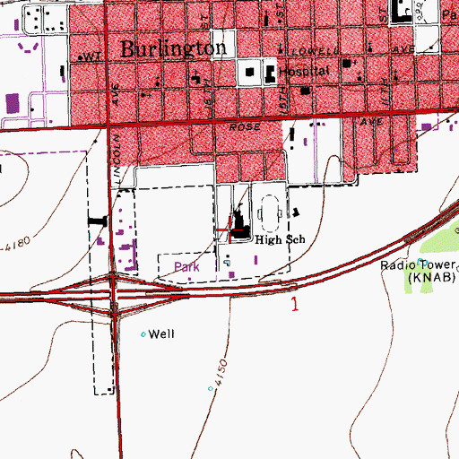 Topographic Map of Burlington High School, CO