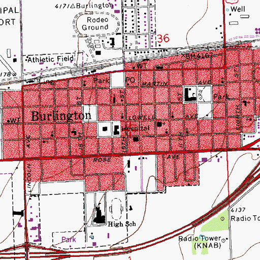 Topographic Map of Burlington Post Office, CO