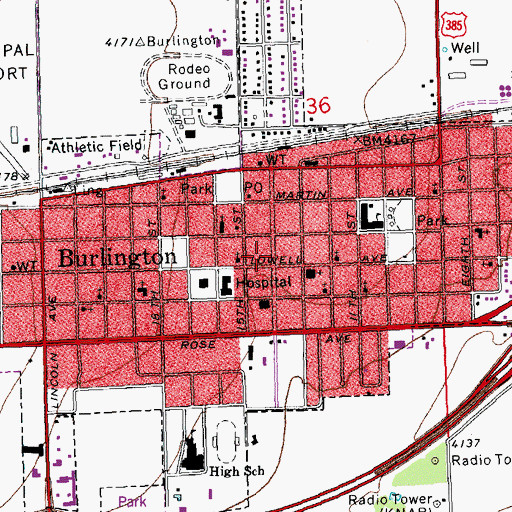 Topographic Map of Burlington Public Library, CO