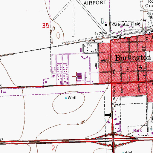 Topographic Map of Burlington Middle School, CO