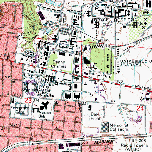Topographic Map of Farrah Hall, AL