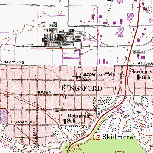 Topographic Map of American Martyrs Church, MI