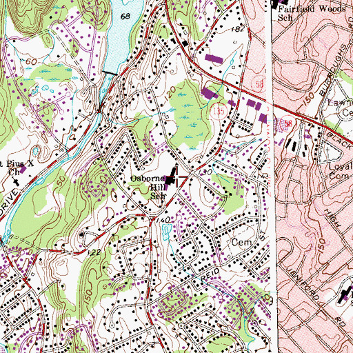 Topographic Map of Osborne Hill Elementary School, CT