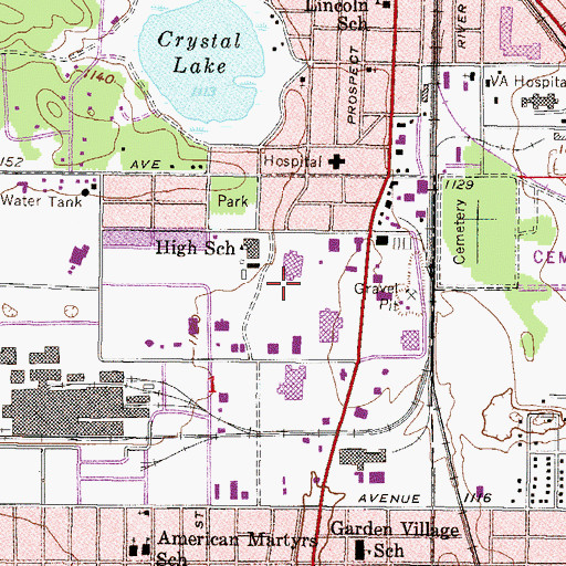Topographic Map of Kingsford High School, MI