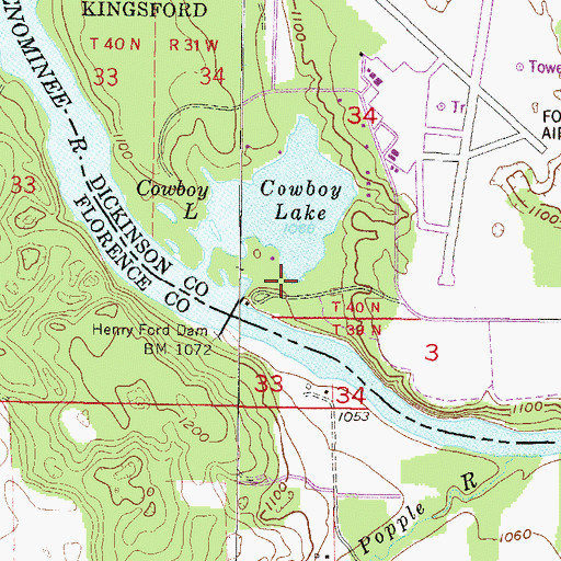 Topographic Map of Cowboy Lake Park, MI