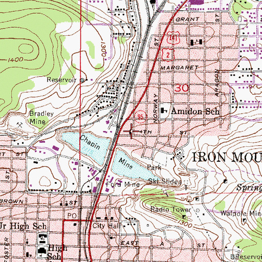 Topographic Map of First United Methodist Church, MI