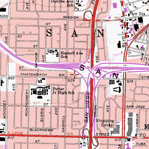 Topographic Map of Exit 42A, CA