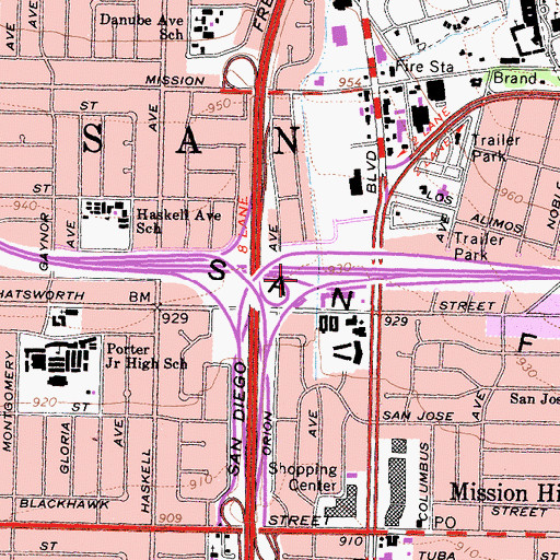 Topographic Map of Exit 42B, CA