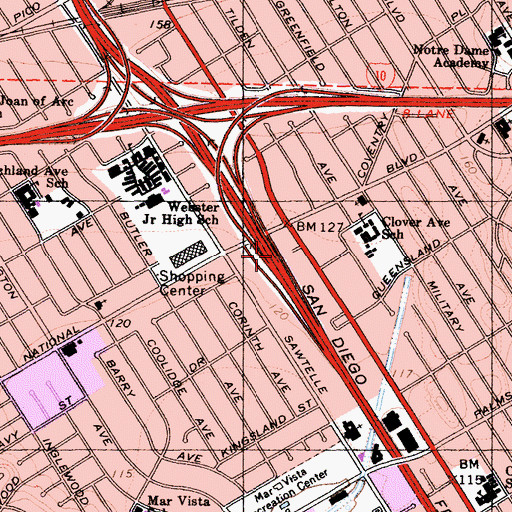Topographic Map of Exit 53A, CA