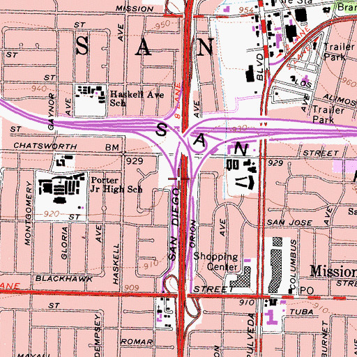 Topographic Map of Exit 71A, CA