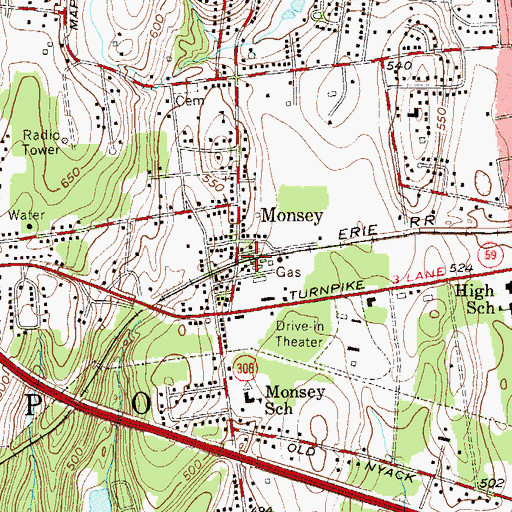 Topographic Map of Monsey Station, NY