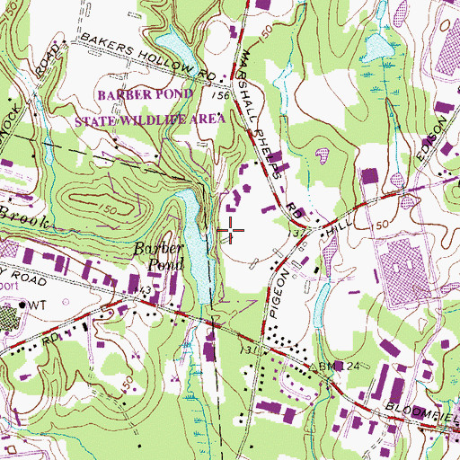 Topographic Map of Barber Pond State Wildlife Area, CT