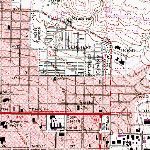 Topographic Map of Montefiore Cemetery, UT