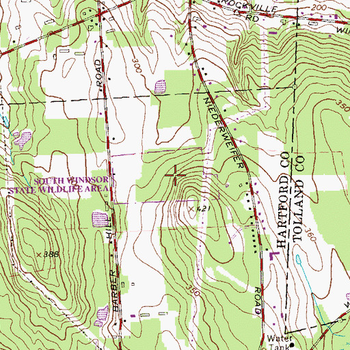 Topographic Map of South Windsor State Wildlife Area, CT