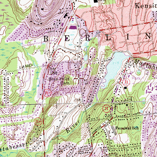 Topographic Map of Blue Hills Cemetery, CT
