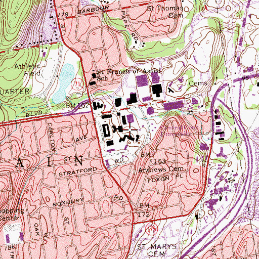 Topographic Map of Central Connecticut University, CT