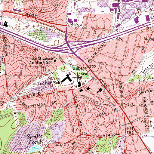 Topographic Map of Slade Middle School, CT