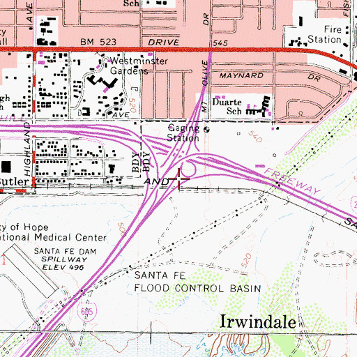Topographic Map of Exit 27A, CA