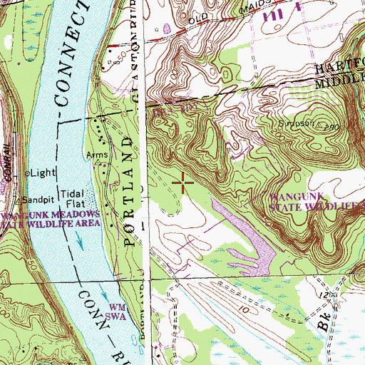 Topographic Map of Glastonbury Meadows State Wildlife Area, CT