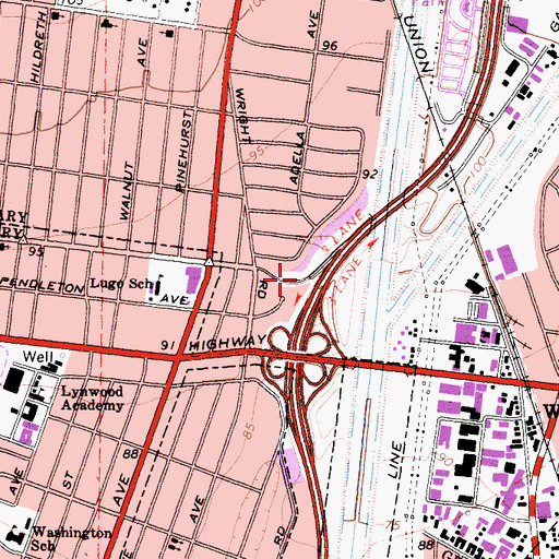 Topographic Map of Exit 12B, CA