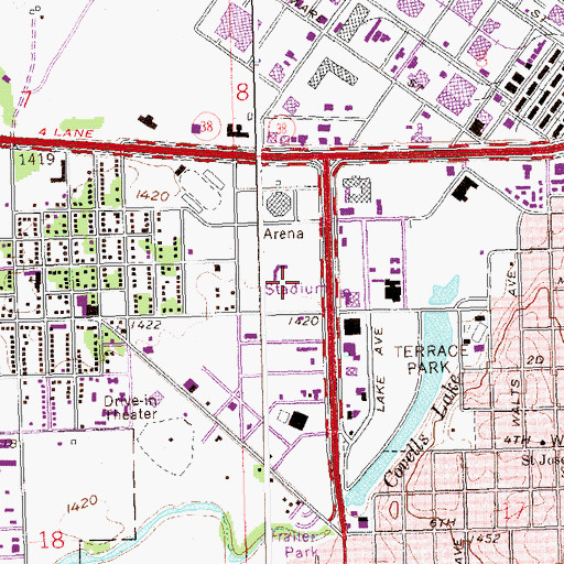 Topographic Map of Sioux Falls Stadium, SD