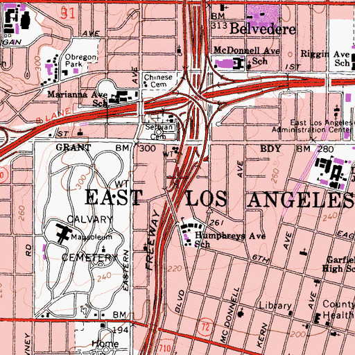Topographic Map of Exit 20A, CA