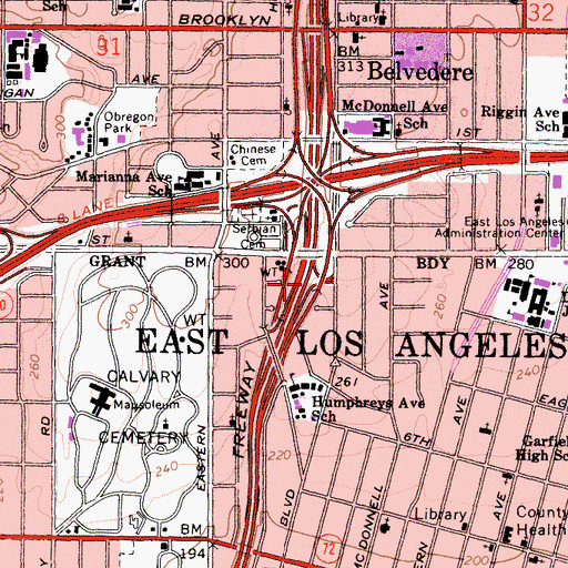 Topographic Map of Exit 20B, CA