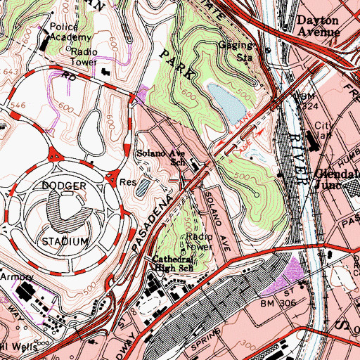 Topographic Map of Exit 25, CA
