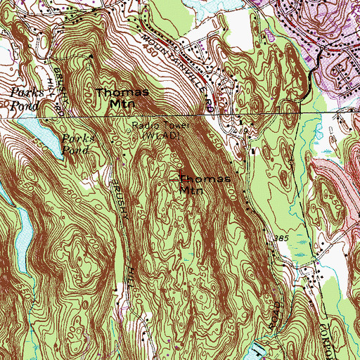 Topographic Map of Town Mountain, CT