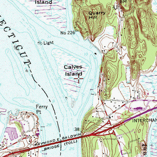 Topographic Map of Calves Island, CT