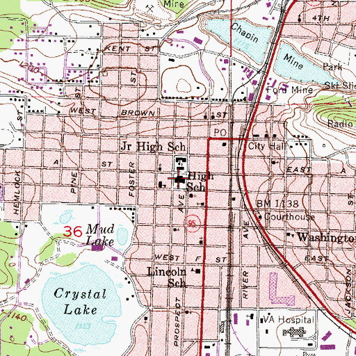 Topographic Map of Iron Mountain High School, MI