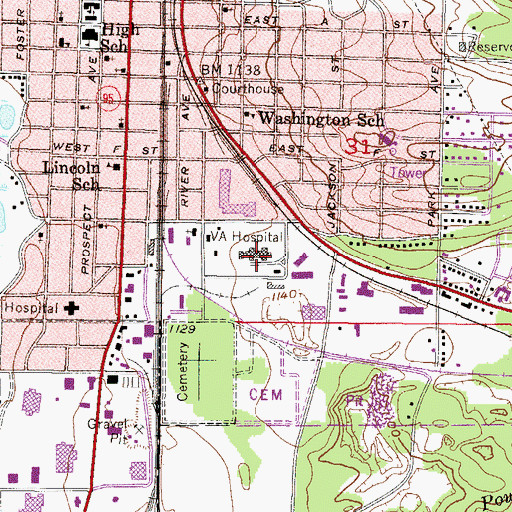 Topographic Map of Oscar G Johnson Veterans Affairs Medical Center, MI