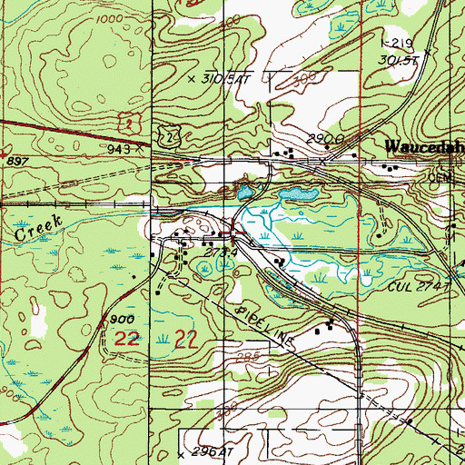 Topographic Map of Waucedah Station, MI
