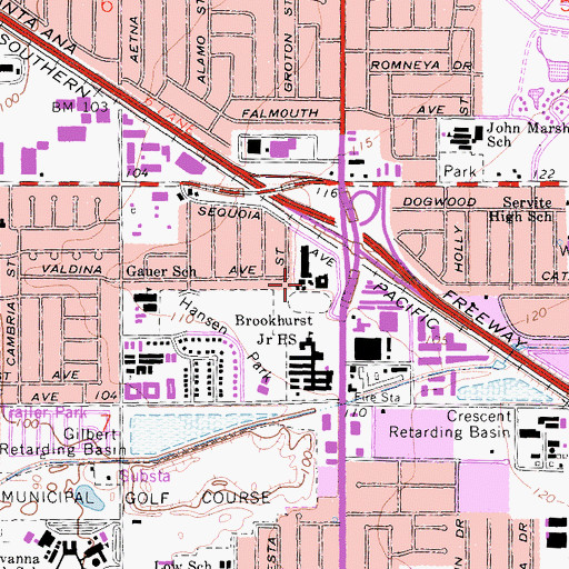 Topographic Map of Fairmont Preparatory Academy, CA