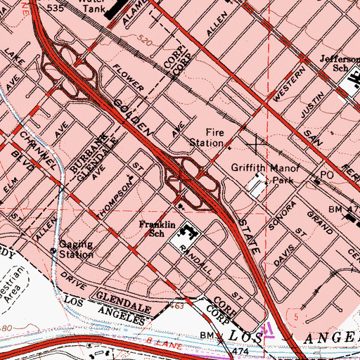 Topographic Map of Exit 145A, CA