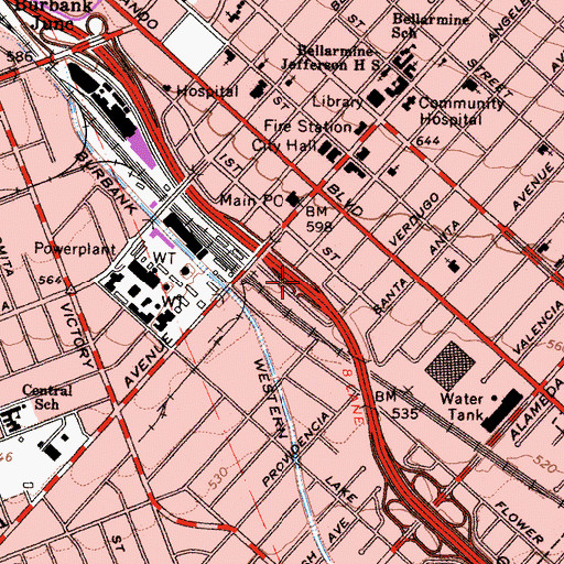 Topographic Map of Exit 146A, CA