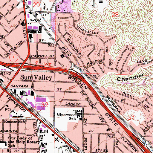 Topographic Map of Exit 150A, CA