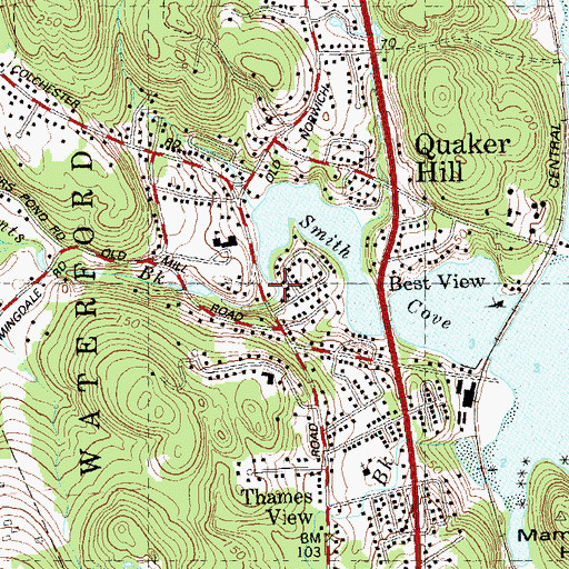 Topographic Map of Hunts Brook, CT