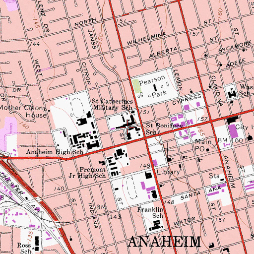 Topographic Map of Saint Boniface School (historical), CA