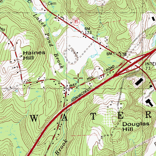 Topographic Map of Lakes Pond Brook, CT