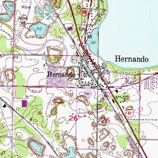 Topographic Map of Hernando Cemetery, FL