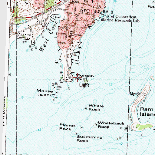 Topographic Map of Morgan Point, CT