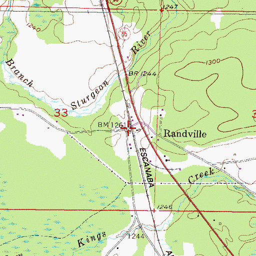 Topographic Map of Randville Station, MI