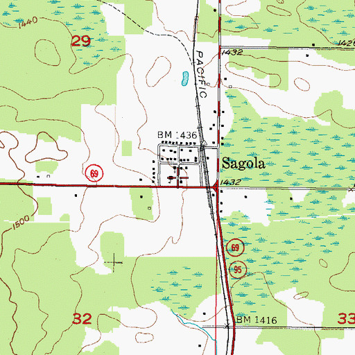 Topographic Map of Sagola Post Office, MI