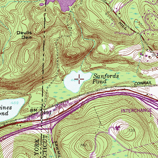 Topographic Map of Sanfords Pond, CT