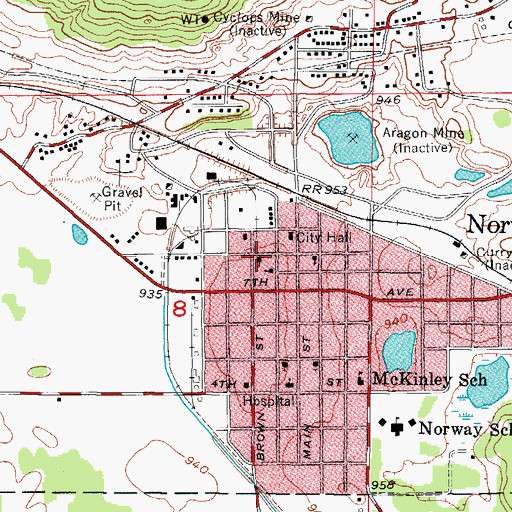 Topographic Map of Norway Baptist Church, MI