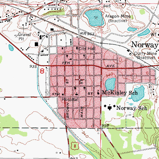 Topographic Map of Norway Post Office, MI