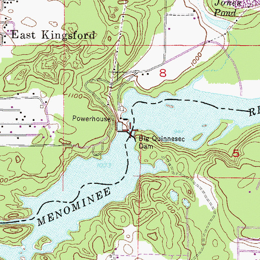 Topographic Map of Hydraulic Dam Falls, MI
