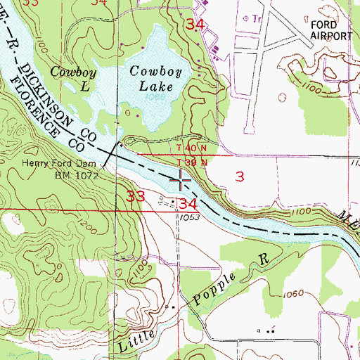 Topographic Map of Ford Dam Falls, MI