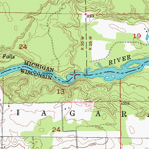 Topographic Map of Piers Gorge Falls, MI